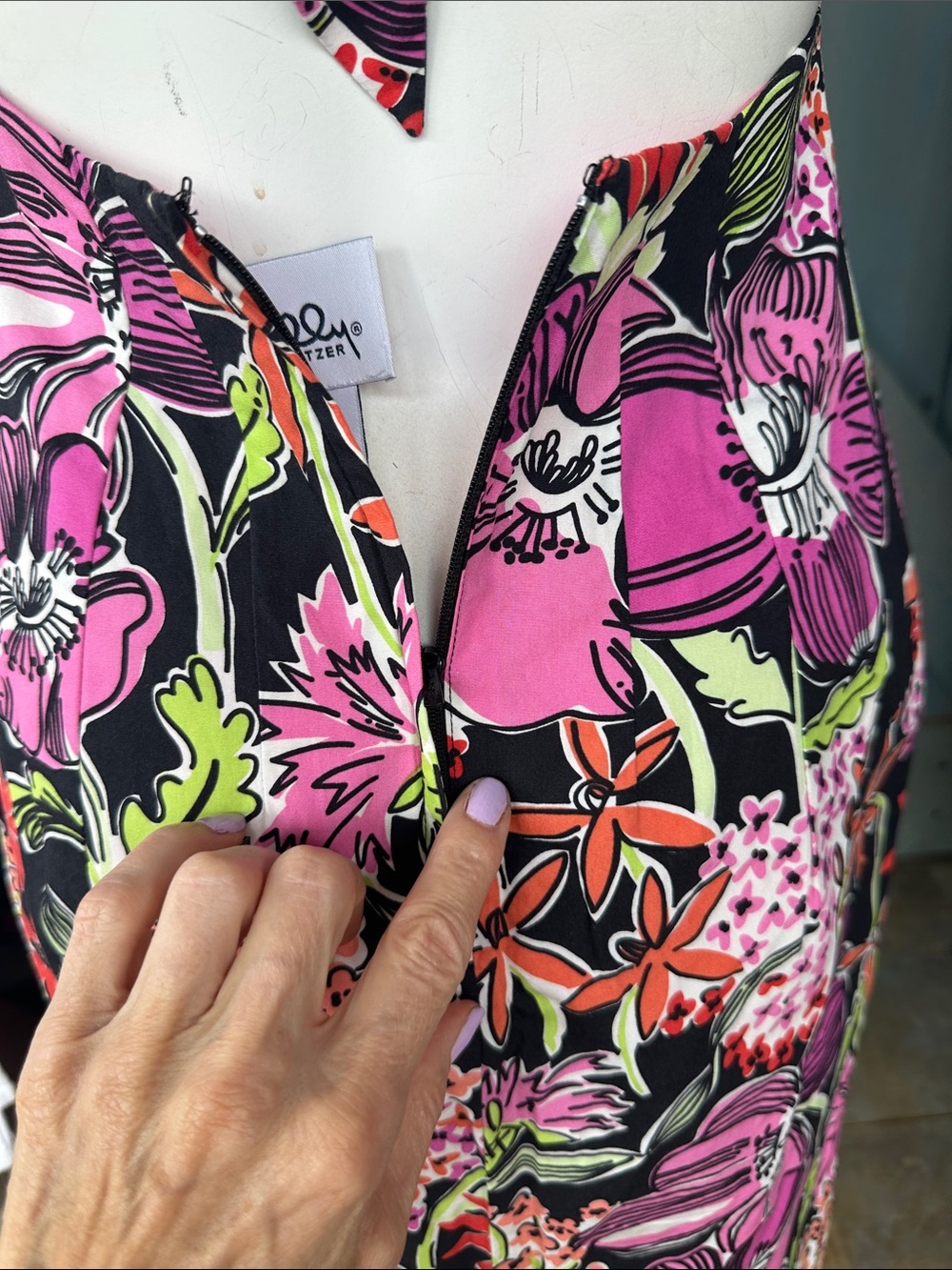 Lilly Pulitzer Strapless Floral Sheath Dress - Black with Pink & Red Floral - Picture 7 of 8